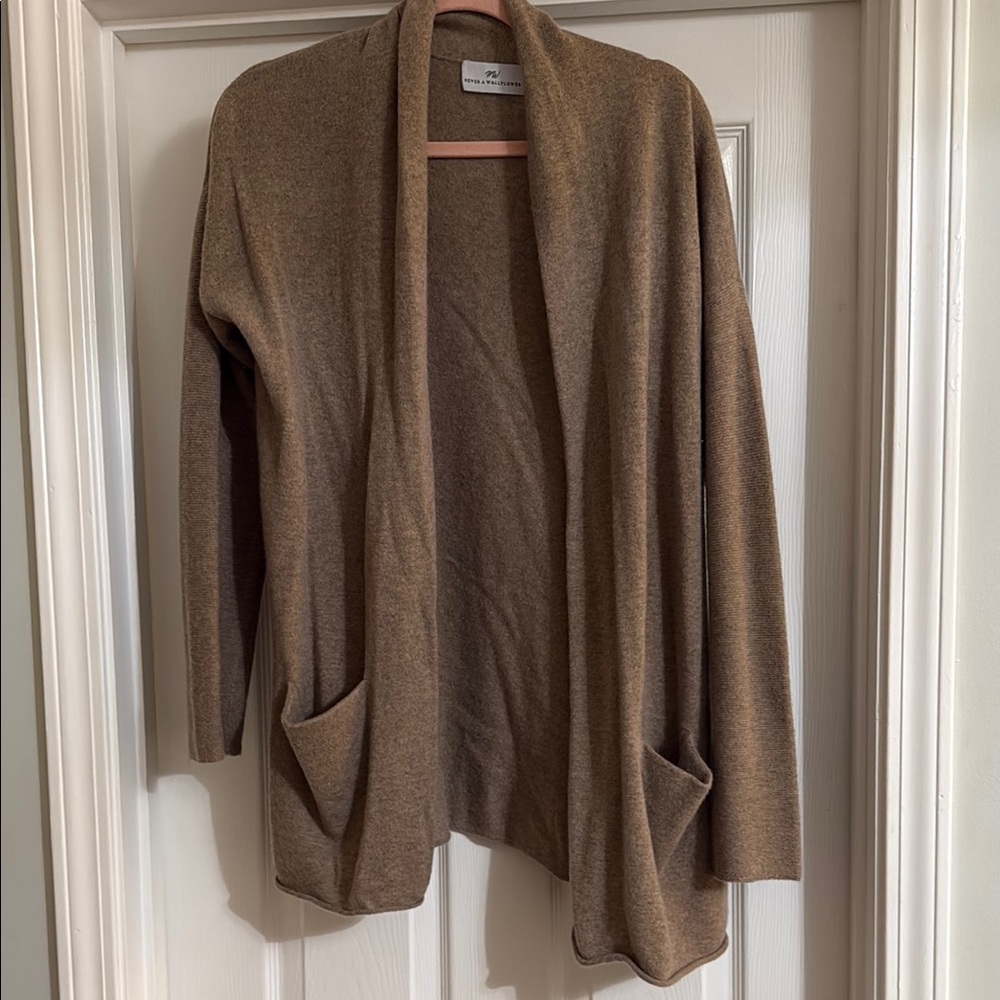Brown Open-Front Cardigan Sweater with Shawl Collar